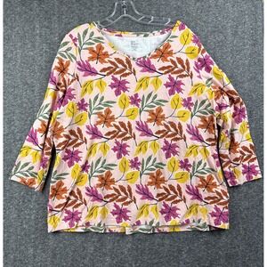 Kim Rogers Size XXL Floral Print Perfectly Soft 3/4 Sleeve Tee Top 100% Cotton
